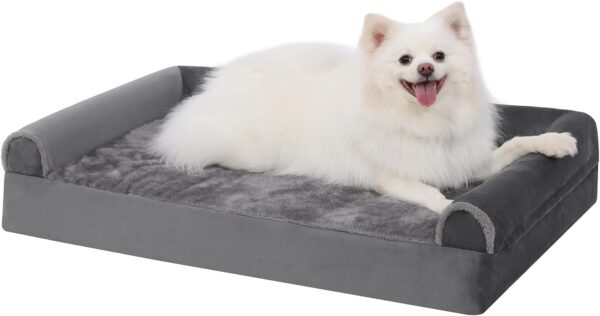 KSIIA Large Dog Bed, Orthopedic Dog Sofa Beds Pet Bed, Dog Couch with Removable Washable Cover, Waterproof Dog Bed, Pet Sofa with U-Shape Bolster, Grey 90x57x16cm