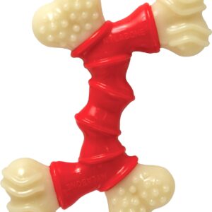 Nylabone Extreme Tough Dog Chew Toy, Double Bend Bone, Cleans Teeth, Bacon Flavour, Medium, for Dogs Up to 16 kg