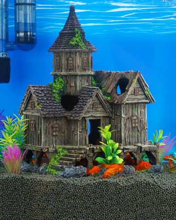 Aquarium Wooden Cabin Decorations