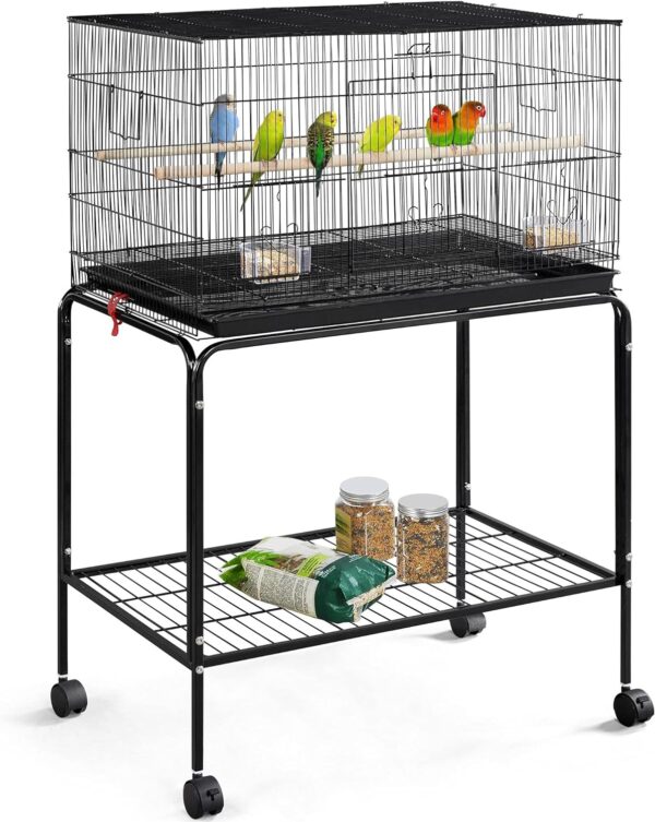 Yaheetech Large Wide Bird Cage Budgie Cage with Stand Parrot Cage Black Iron Flight Cage for Small lovebird/Cockatiel/Parakeet/Conure/Finch 119cm High