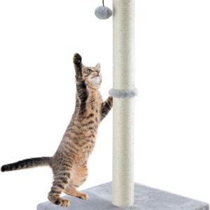 Dimaka 86 cm Tall Ultimate Cat Scratching Post, Claw Scratcher with Sisal Rope and Covered with Soft Smooth Plush, Vertical Scratch [Full Stretch], Modern Stable Design for Cats(Grey V2)…