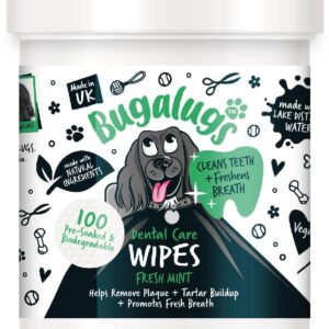 BUGALUGS Dog Breath Freshener Dog Teeth Wipes - Dog Plaque Remover Dog Wipes & tartar remover for teeth. Dog Teeth Cleaning Product No Dog Toothbrush And Toothpaste Brushing Needed (Dog 100 Wipes)