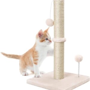 Dohump Cat Scratching Post, 54cm Tall Indoor Claw Scratcher with Premium Natural Sisal Rope, Heavy Base Covered Soft Smooth Plush for Kittens, Beige