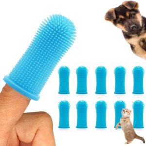 10Pcs Dog Toothbrush, 360º Dog Finger Toothbrush, Silicone Pets Teeth Cleaning Toothbrush Kit for Dogs Puppies, Dog Teeth Cleaning Products for Cats & Small Pets Dental Care (Blue)