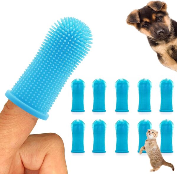 10Pcs Dog Toothbrush, 360º Dog Finger Toothbrush, Silicone Pets Teeth Cleaning Toothbrush Kit for Dogs Puppies, Dog Teeth Cleaning Products for Cats & Small Pets Dental Care (Blue)