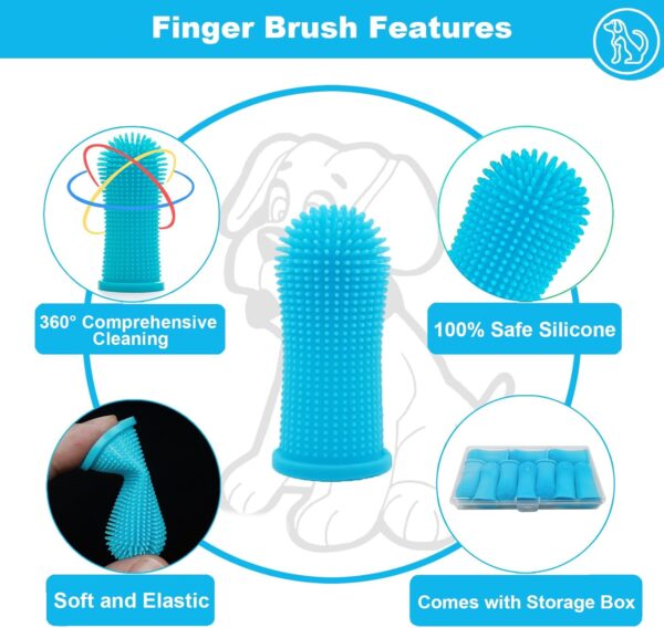 10Pcs Dog Toothbrush, 360º Dog Finger Toothbrush, Silicone Pets Teeth Cleaning Toothbrush Kit for Dogs Puppies, Dog Teeth Cleaning Products for Cats & Small Pets Dental Care (Blue) - Image 3