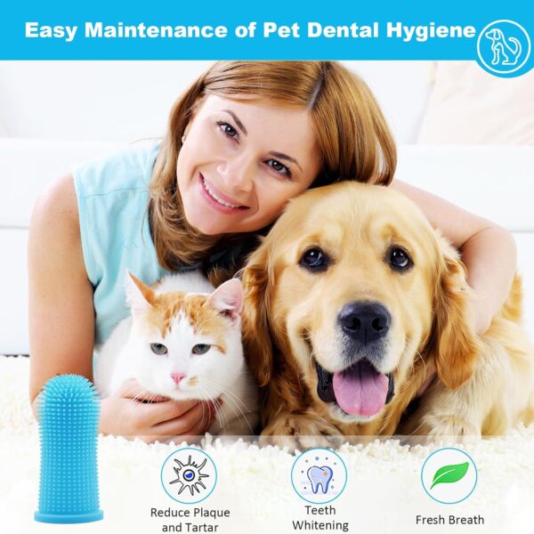 10Pcs Dog Toothbrush, 360º Dog Finger Toothbrush, Silicone Pets Teeth Cleaning Toothbrush Kit for Dogs Puppies, Dog Teeth Cleaning Products for Cats & Small Pets Dental Care (Blue) - Image 4