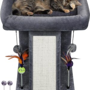 TWDEPART Cat Tree Cat Tower with Cat Scratching Post for Indoor Cats,Activity Centre Climbing Tree Cat Furniture with Playful Toy Balls,Grey…