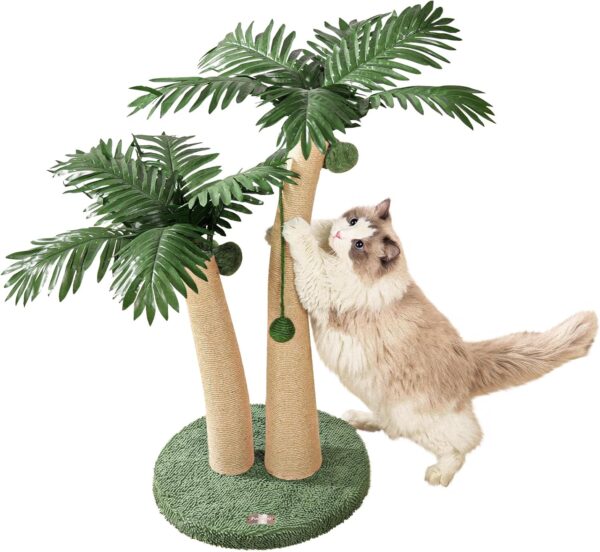 Furlogy 72cm Tall Cat Scratching Posts for Indoor Cats and Outdoor, 2 Curved Design Cat Post Cat Tree with 5 Interactive Balls, Natural Sisal Rope for Cat Scratcher Post (Style A)