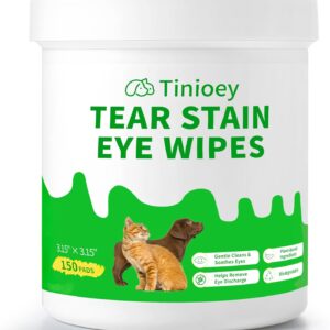 Tinioey Dog Eye Wipes for Dogs & Cats | 150 Presoaked & Textured Dog Wipes for Eyes,Face and Wrinkle | Gentle Tear Stain Remover for Dogs Eyes | Safe & Easy to Remove Tear Stain, Discharge and Crust