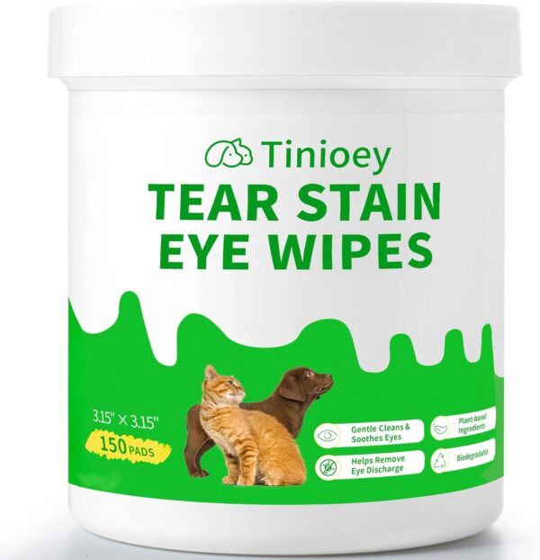 Tinioey Dog Eye Wipes for Dogs & Cats | 150 Presoaked & Textured Dog Wipes for Eyes,Face and Wrinkle | Gentle Tear Stain Remover for Dogs Eyes | Safe & Easy to Remove Tear Stain, Discharge and Crust