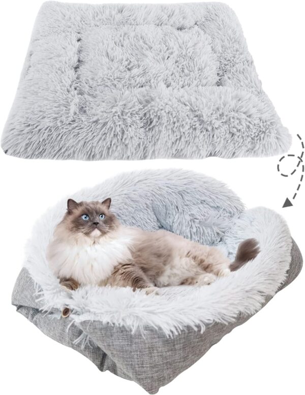 Nwvuop Soft Cat Bed Pet Beds for Cats Kittens Fluffy Cat Bed 2 in 1 Kitten and Puppy Sleeping Cushion Bed Warm Cat Bed, Grey