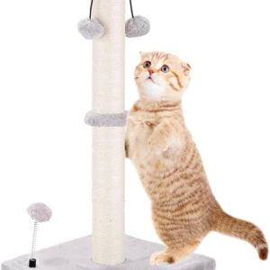 51cm Cat Scratching Post for Indoor Cats, Kitten Scratching Post Tower with 3 Ball Toys, Durable Cat Scratcher Pole with Natural Sisal Rope and Heavy Base