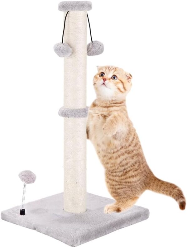 51cm Cat Scratching Post for Indoor Cats, Kitten Scratching Post Tower with 3 Ball Toys, Durable Cat Scratcher Pole with Natural Sisal Rope and Heavy Base