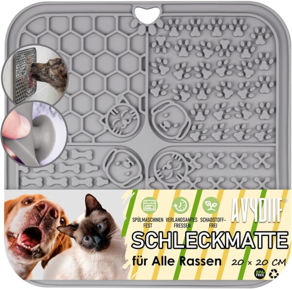 Lick Mat for Dog & Cat, Slow Feeder Cat Bowl with Suction Cups, Anxiety Relief & Boredom Reducer, Enrichment Toys for Peanut Butter Treats Yogurt Bathing Grooming(Grey, 1 PC)