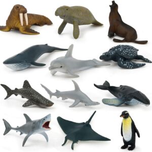 JoyFan 12 PCS Simulated Solid Mini Animal Model Children Marine Life Dinosaur World Learning Toy Animal Figurines for Toddlers Kids Birthday Gift