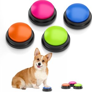 ZANTESR Dog Buttons Talk Training, 30 Second Record & Playback Interactive Dog Toys, Communication and Training Dog Presents, Dog Buttons Talk Training Multicolour Set of 4