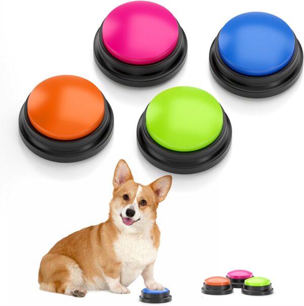 ZANTESR Dog Buttons Talk Training, 30 Second Record & Playback Interactive Dog Toys, Communication and Training Dog Presents, Dog Buttons Talk Training Multicolour Set of 4