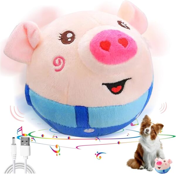 Audasi Active Moving Pet Plush Toy Interactive Dog Toys Talking Moving Dog Toy USB Rechargeable Interactive Washable Cartoon Pig Squeaky Pig Dog Toy Dancing Dog Ball Bouncing Toy for Dog Cat Pets