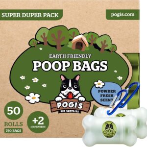 Pogi's Biodegradable Dog Poo Bags - 50 Rolls (750 Dog Bags) +2 Dog Poo Bag Holders - Ultra Thick, Leak-Proof, Scented Poo Bags for Dogs