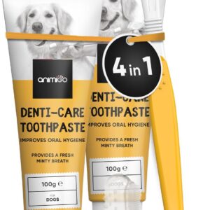 Dog Toothbrush and Toothpaste Kit - 2x Dog Toothpaste for Plaque and Fresh Breath (100g each), 1x Triple-Head Dog Tooth Brush to Remove Tartar & 1x Dog Finger Toothbrush - Dog Teeth Cleaning Products