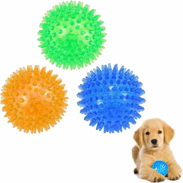 Voarge 3Pcs Squeaky Dog Ball Toys, Dogs Chew Spiky Ball, Toss Fetch Toys for Puppy, Ideal for Medium and Small Dogs Teeth Cleaning Supplies for Small and Medium Dogs