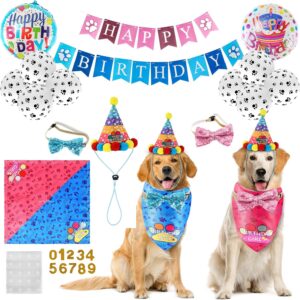 Dog Birthday Party Supplies, TCBOYING Dog Birthday Bandana Scarf and Dog Girl Boy Birthday Party Hat with Number Cute Dog Bow Tie for Small Medium Large Dog Pet Decorations Outfits