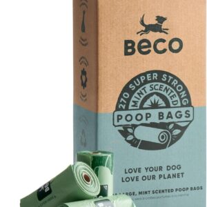 Beco Strong & Large Poop Bags - 270 Bags (18 Rolls of 15) - Mint Scented - Dispenser Compatible Dog Poo Bags