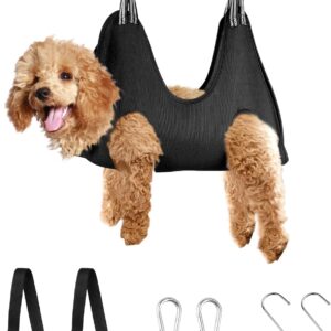 MACUNIN Dog Grooming Hammock Grooming Kit, Pet Nail Trimming Harness for Dog and Cat, Nail Cutting Helper for Small and Large Pet Bathing Shower Supplies (Large, Black)