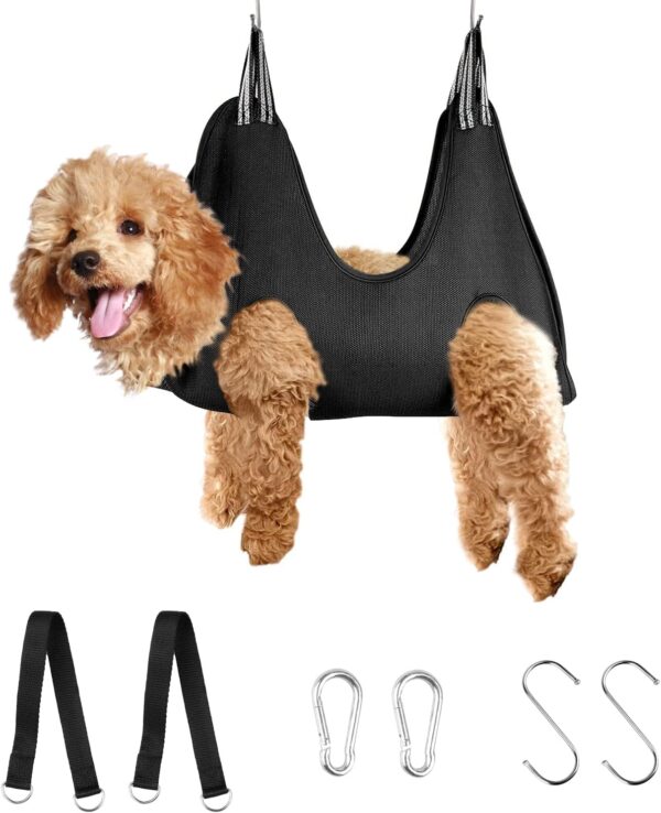 MACUNIN Dog Grooming Hammock Grooming Kit, Pet Nail Trimming Harness for Dog and Cat, Nail Cutting Helper for Small and Large Pet Bathing Shower Supplies (Large, Black)