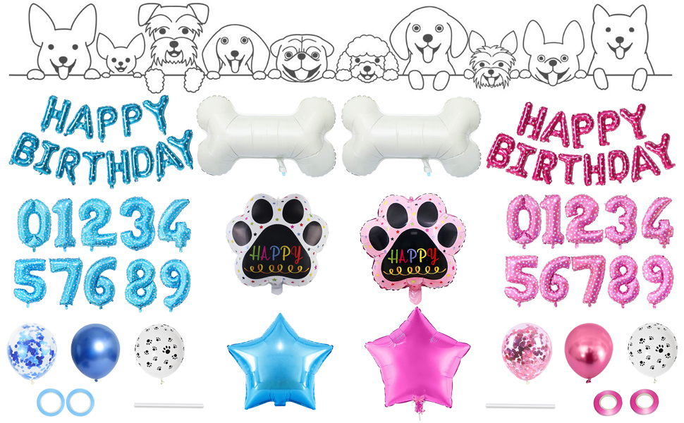 Dog 123456789th birthday party balloons