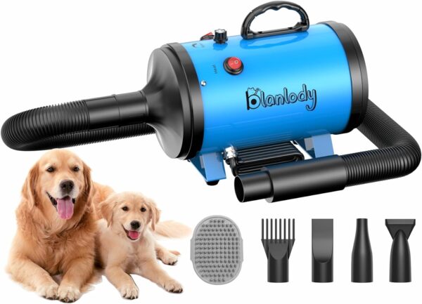 Blanlody Dog Hair Dryer Blaster 3200W/4.5HP Pet Grooming Hair Dryer Low Noise Temperature Heater with 4 Different Nozzles and Pet Grooming Brush