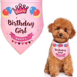 Dog Birthday Bandana, Dog Bandana for Birthdays Triangle Girl Dog Scarf Pets Birthday Party Supplies Happy Birthday Bandana for Small Medium Girl Cats Dogs Puppy Birthday Party (Pink)