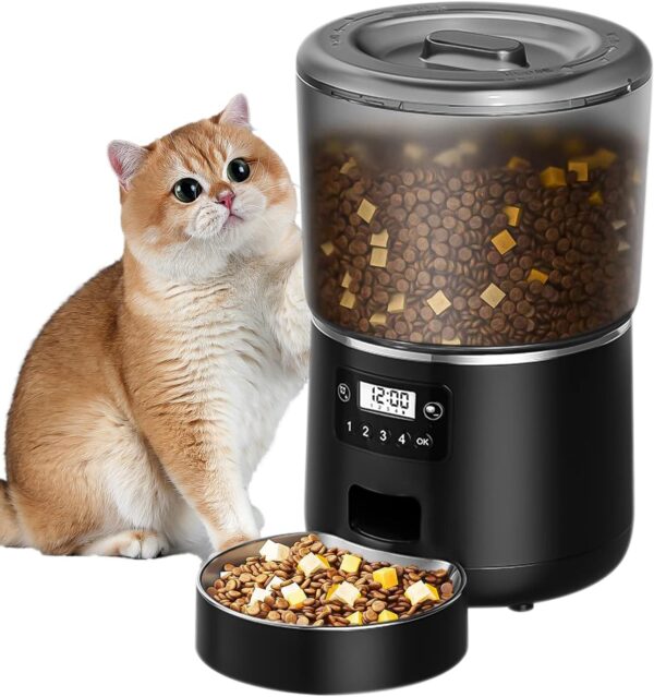 Automatic Cat Feeder, 4L Cat Feeder Automatic with Timer and Cat Bowl, Cat Food Dispenser Anti-blocking and Dual Power Supply