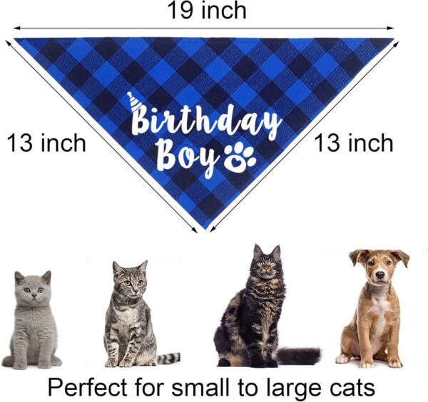 JOTFA Cat Birthday Party Supplies, Plaid Cat Kitten Birthday Boy Bandanas with Cat Birthday Hat Cat Bow Tie Birthday Number for Cat Kitten Birthday Decorations - Image 5