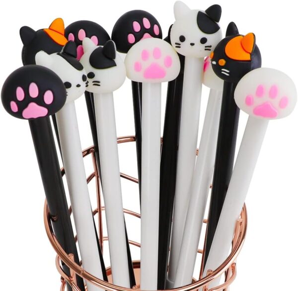 12 Pcs Cute Pens, Black Pens Cat Themed, Cute Stationery Sets Kawaii, Gel Pens Black Ink, Cat Gifts for Women, Cat Pens for Girls,School Supplies,Kids Party Bags(Cat A)