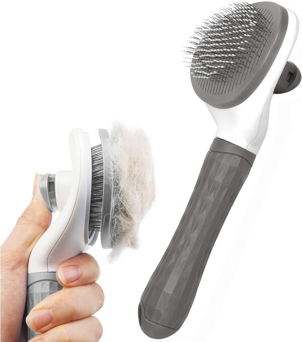 Dog Brush Cat Brush Grooming Comb,Self Cleaning Cat Dog Slicker Brushes with Smooth handle,Pet Grooming Tool with Cleaning Button for Cat Dog Shedding Tools Cat Dog Massage Clean Tangled Brush (Grey)