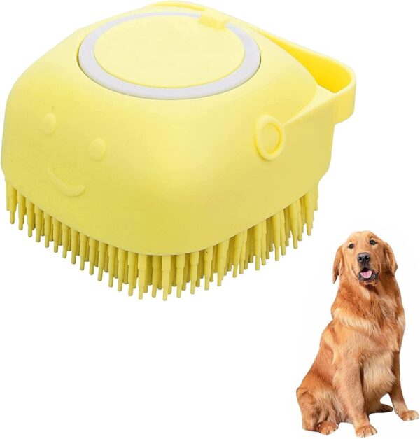 Dog Cat Bath Brush Soft Silicone Dog Rubber Bathing Brush Pet Grooming Shampoo Dispenser Brushes Puppy Cats Shower Hair Fur Grooming Cleaning Scrubber for Short Haired Dogs Cats Shower - Yellow