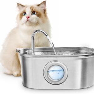 The Fellie Stainless Steel Cat Water Fountain, 3.2L Cat Water Fountain for Drinking, Cat Fountain with Quiet Pump & Visible Water Level Dishwasher Safe, Faucet Design Pet Water Fountain