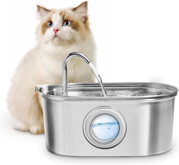 The Fellie Stainless Steel Cat Water Fountain, 3.2L Cat Water Fountain for Drinking, Cat Fountain with Quiet Pump & Visible Water Level Dishwasher Safe, Faucet Design Pet Water Fountain