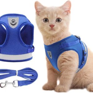 Anlitent Padded Air Mesh No Choke Cat Harness and Lead Set for Small Animals Mouse/Cats Daily Walking, Easy Control Breathable Reflective Strips Jacket Dog Harnesses Best Pet Supplies (X-Small, Blue)