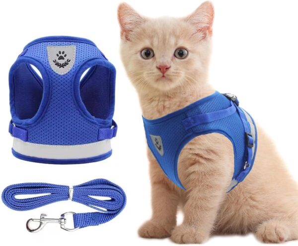 Anlitent Padded Air Mesh No Choke Cat Harness and Lead Set for Small Animals Mouse/Cats Daily Walking, Easy Control Breathable Reflective Strips Jacket Dog Harnesses Best Pet Supplies (X-Small, Blue)