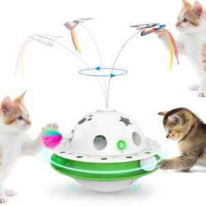 Tyasoleil 3 in 1 Smart Cat Toys, Interactive Cat Toy, Kitten Toys, Automatic Cat toy, Dual Power Supplies, Auto On/Off, Fluttering Butterfly, Random Moving Ambush Feather