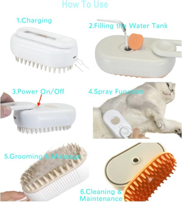 MOUOGO Cat Steam Brush, PetSteam Brush for Cats and Dogs, Pet Hair Removal and Grooming Tool with 3 in 1 Function, Pet Supplies for Small Medium Large Dogs and Cats - Image 4