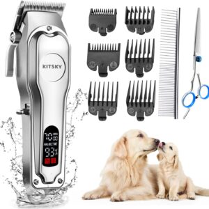 kitsky Dog Clippers, Dog Grooming kit, Professional for Thick Coats/Heavy Hair, Low Noise Rechargeable Cordless Pet Shaver for Dogs Pets and Animals, Dog Trimmer for Grooming, Dog Shaver, Green