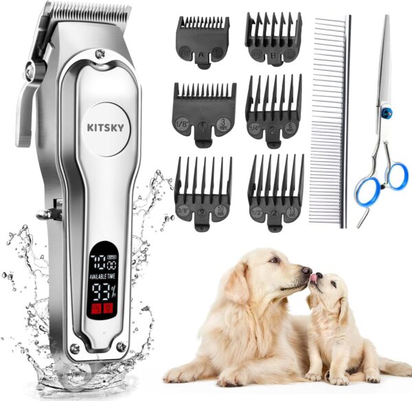 kitsky Dog Clippers, Dog Grooming kit, Professional for Thick Coats/Heavy Hair, Low Noise Rechargeable Cordless Pet Shaver for Dogs Pets and Animals, Dog Trimmer for Grooming, Dog Shaver, Green