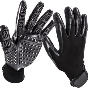 Bestbuy Pet Grooming Gloves - Improved Five Finger Design Rubber Glove Gentle Deshedding Brushes for Cats, Dogs and Horses (Black)