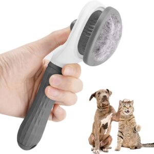 Cat Brush Dog Brush, Moseem Cat Comb Dog Grooming Brush Pet Brush, Pet Brush Tool with Cleaning Button for Cat Dog,Cat Brush for Short/Long Haired Cats,Removes Loose Undercoat,Tangled Hair (Grey)