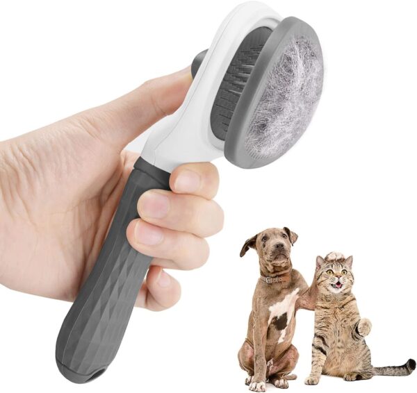 Cat Brush Dog Brush, Moseem Cat Comb Dog Grooming Brush Pet Brush, Pet Brush Tool with Cleaning Button for Cat Dog,Cat Brush for Short/Long Haired Cats,Removes Loose Undercoat,Tangled Hair (Grey)