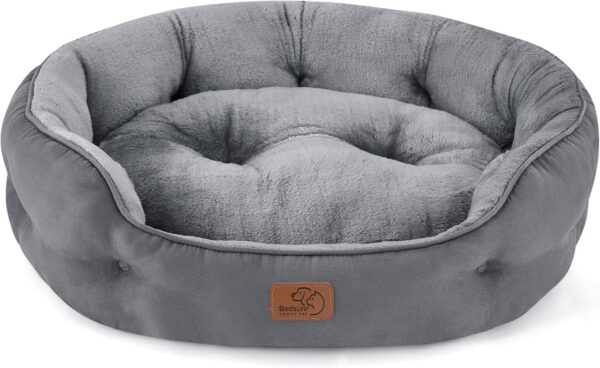 Bedsure Small Dog Bed Washable - Large Cat Beds for Indoor Cats and Puppy, Grey Dog Bed Sofa for Medium Dogs with Slip-Resistant Bottom, Gift For Small Dogs and Cats, Round, 63x53x20cm